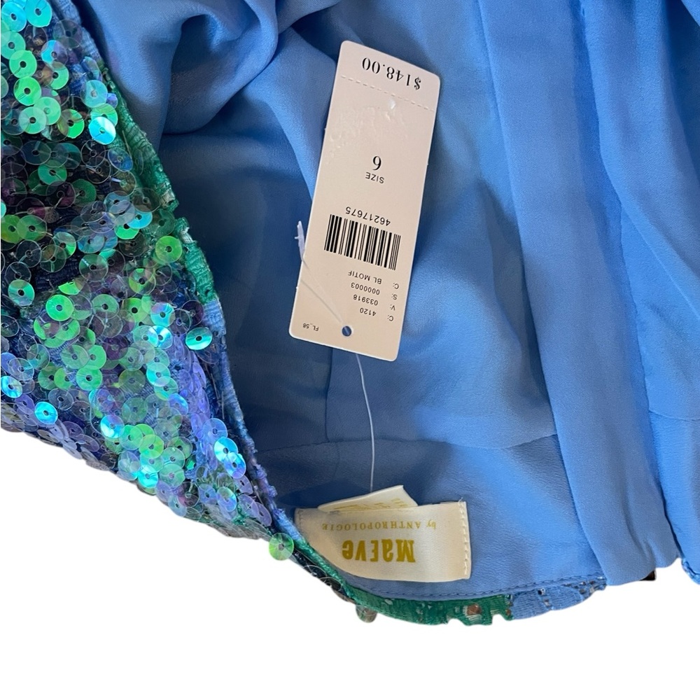 Anthropologie Maeve Sequin Plaid Palette Blue Skirt NWT - Picture 9 of 15